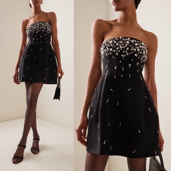 Jonathan Simkhai Arta Bustier Rhinestone Strapless Mini Cocktail Dress Black XS - Picture 13 of 13